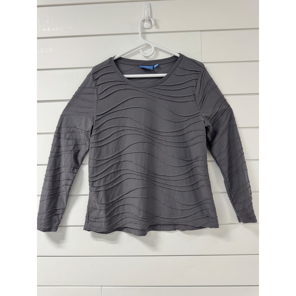 Simply Vera Vera Wang Gray Wavy Textured Long Sleeve Top Crew Neck Shirt XL